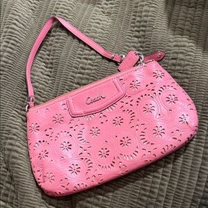 Coach Floral Cutout Pink Wristlet